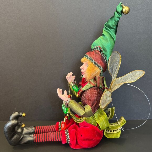 Whimsical Christmas Elf Figurine With Red & Green Outfit Jingle Bell Shoes Beade - Picture 6 of 12